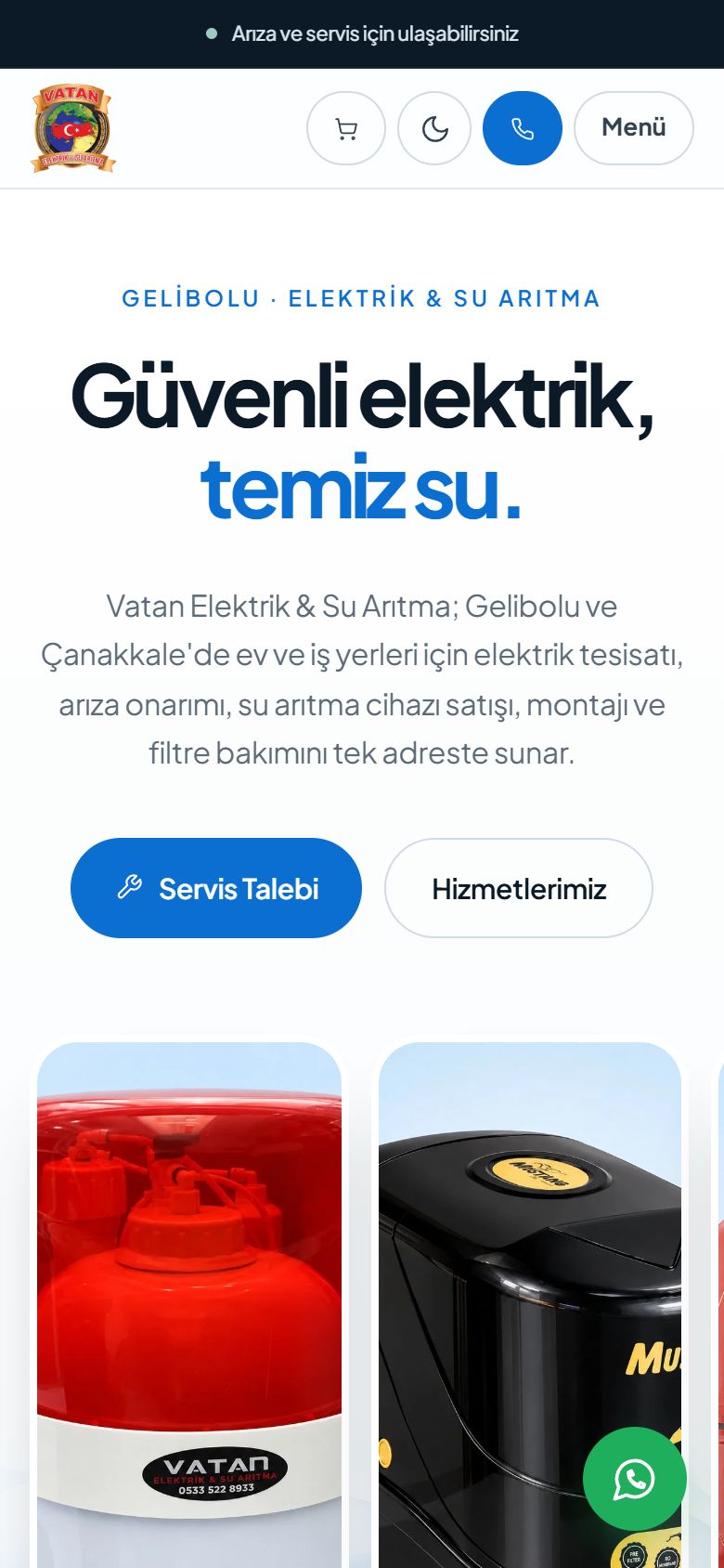 Vatan Elektrik & Su Arıtma web sitesi ekran görüntüsü